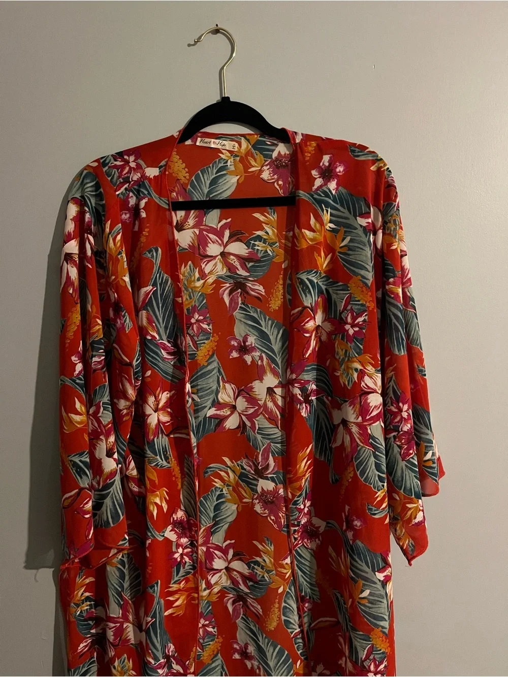Heart & Hips Red Tropical Floral Kimono Cover-Up size large vacation - Picture 2 of 5